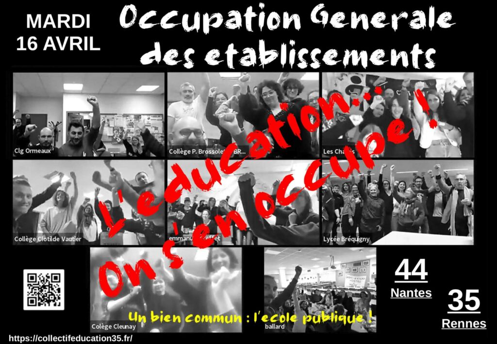 Occupation générale mardi 16 avril dans le 35. #ChocDesSavoirs @SNESFSU @OuestFrance @LeTelegramme @france3Bretagne @FranceTV @TF1 

lien vers le cp
collectifeducation35.fr/wp-content/upl…