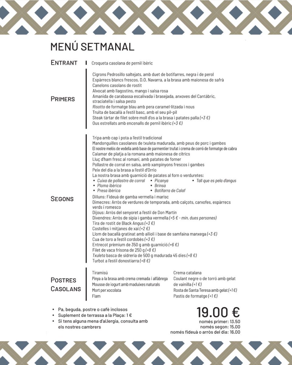 rtedonmartin's tweet photo. 😋DILLUNS DON MARTÍN😎

Per només 19€, a #RestauranteDonMartin us oferim un #menúsetmanal ple de plats per a tots els gustos. 

📍 Plaça de la Vila, #SantaColomadeGramenet
☎️ Reserves: 933 855 561

#Barcelona #restaurante #paellas #menú #menudiario #foodiesbcn #bcnfood https://t.co/hsi7LbzCIe