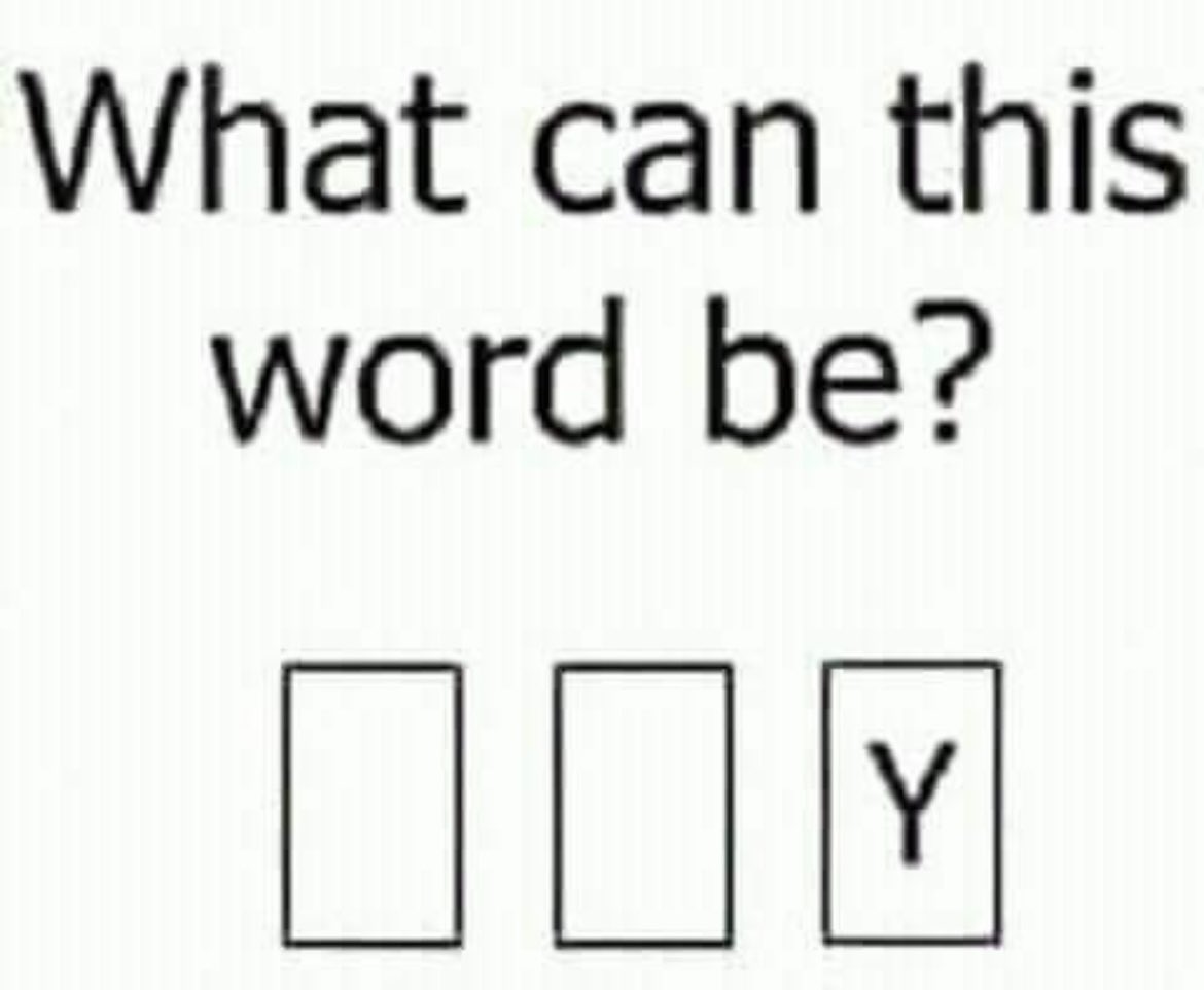 Name a word that ends with the letter 'Y'