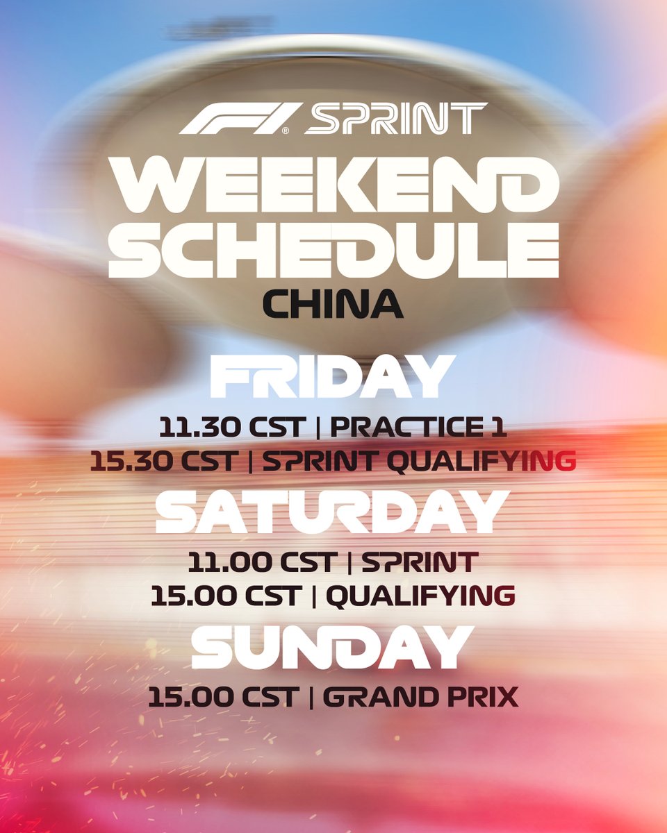 F1 Sprint weekends have had a re-shuffle for 2024 🔀 Keep the timings for this weekend's action in China handy, as we prepare for the first #F1Sprint of the season! #F1 #ChineseGP