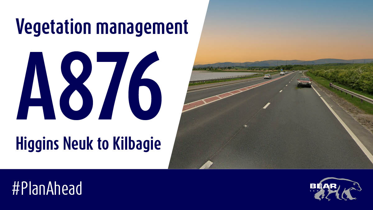 REMINDER: The #A876 including Clackmannanshire Bridge will be closed in both directions for vegetation management works between Higgins Neuk Roundabout and Kilbagie Roundabout on the nights of Monday 15 to Thursday 18 April, from 21:30 to 06:00. Details: bearscot.com/vegetation-man…