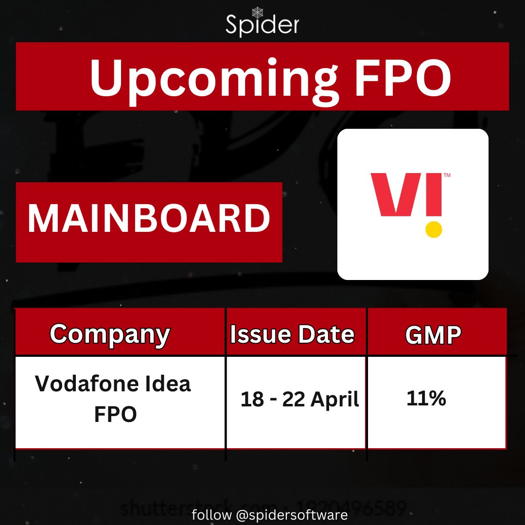 Upcoming FPO and Current SME IPOs: . . . #nifty #banknifty #stockmarketindia #stockmarket #ipo #fpo #spidersoftware #vodafoneidea