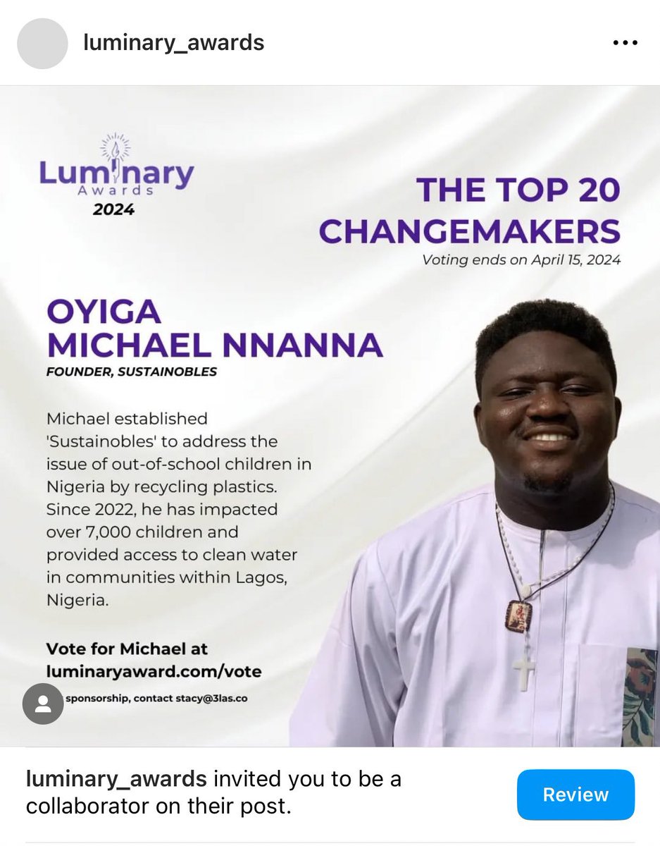 Great news, I Got Nominated for this change maker award alongside 19 other persons. The winner gets 1 million Naira to fund their next project. it’s open to public voting and Voting ends today. Scroll down, Vote Oyiga. Kindly Gbemidebe? luminaryaward.com/vote/ Retweet❤️