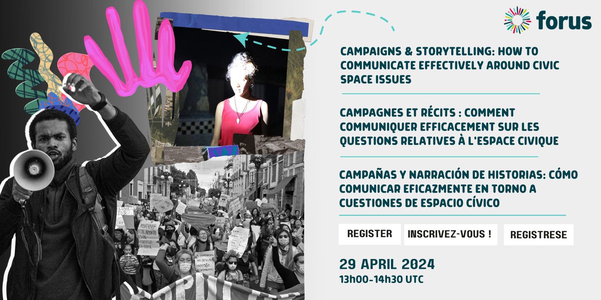 Forus_Int's tweet photo. 📣🌍Sign up for our upcoming workshop on how to communicate around civic space issues! We will also tell you how storytelling and collective messaging can amplify voices and protect civil society! Register now 👇
https://t.co/t0uBNEhV6W https://t.co/OVrDsDcHnr