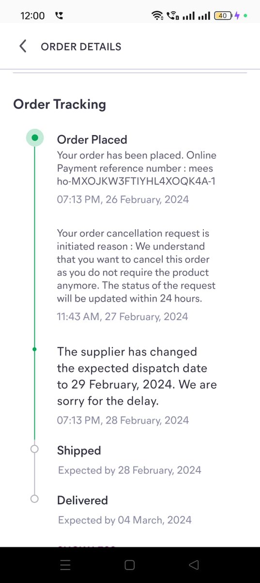 SurajluvGaushal's tweet photo. @meesho_support  Order on 26 Feb saying I have cancelled the order and then saying supplier has changed the dispatch date...almost 45 days not recieved refund ..complained at customer care atleast 10 times...they are saying  giving same reply..everytime.".sorry we understand you. https://t.co/tUdZoRKK6D