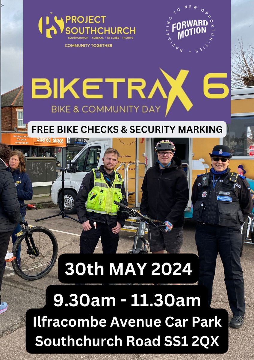 A change of time for our BikeTrax 6 event to between 9.30am - 11.30am. @SouthendCityC @JamesDuddridge @MartinTerryIND @JamesMiller2222 @Southend_CSP @EPSouthend