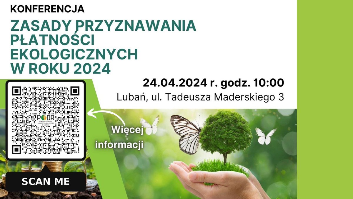 Serdecznie zapraszamy do udziału w konferencji 'Zasady przyznawania płatności ekologicznych w roku 2024'.

📆 24.04.2024 r.
⏱ 10:00
📌 ul. Tadeusza Maderskiego 3, Lubań
ℹ️ Więcej informacji: podr.pl/aktualnosci/ko…