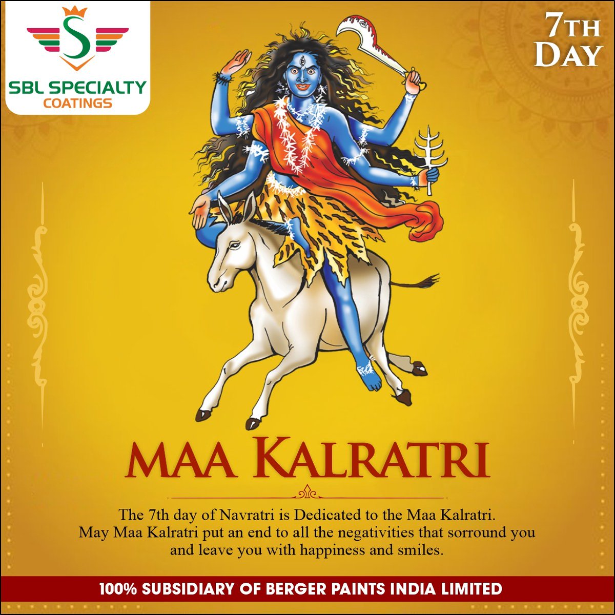SocialSbl's tweet photo. On the seventh day of Navratri, we worship Kalaratri, a fearsome form of Durga. She is depicted with a dark complexion and is said to bring an end to ignorance and negativity. Let us strive to remove the darkness from our lives and seek the light of knowledge and wisdom. https://t.co/lZJsws66vT