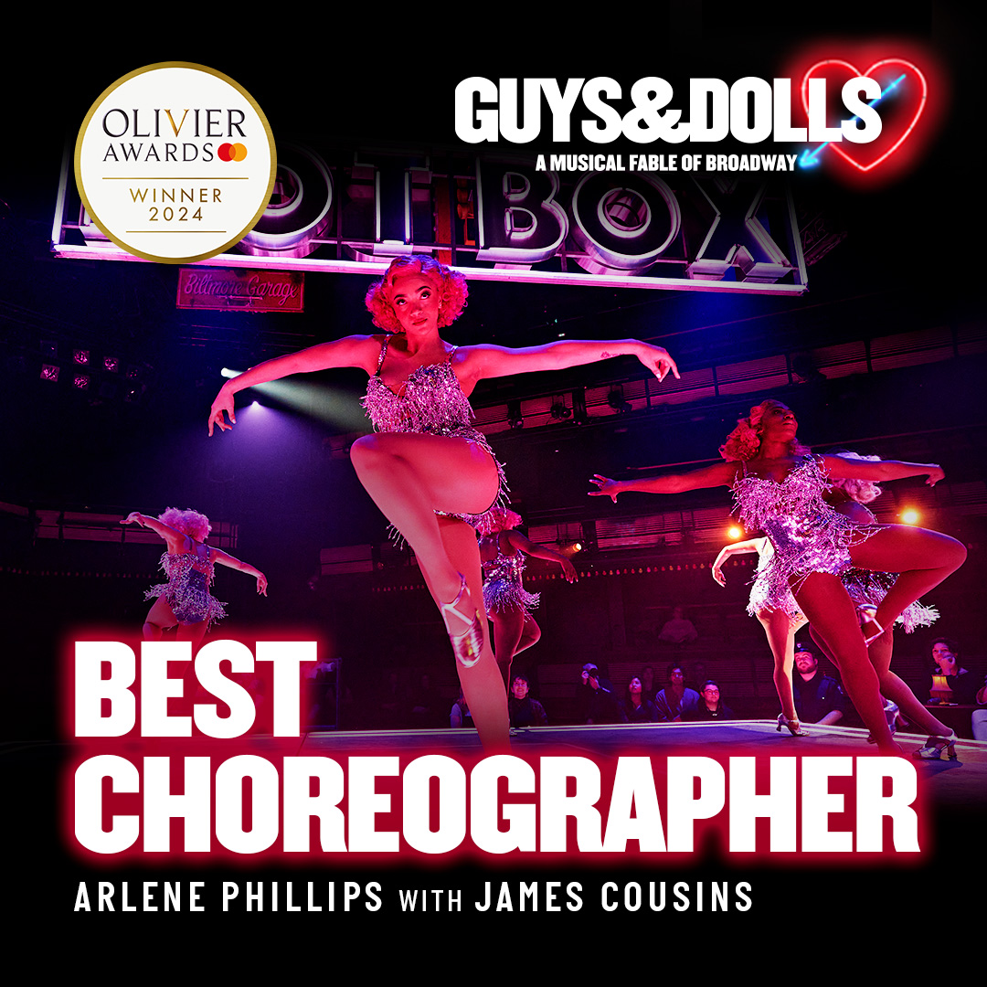 We're thrilled to be awarded Best Theatre Choreographer for #GuysAndDolls at the #OlivierAwards2024! A huge congratulations to our dancing dream team Arlene Phillips with James Cousins for their phenomenal work💃
