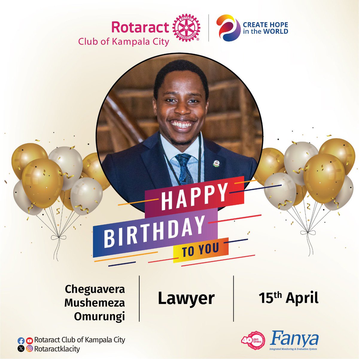 Join us in celebrating PP Cheguavera a happybirthday 🎂 May your day be filled with joy, laughter, and the warmest of blessings. Here’s to celebrating you and all the wonderful contributions you’ve made. #rotaractklacity #happybirthday