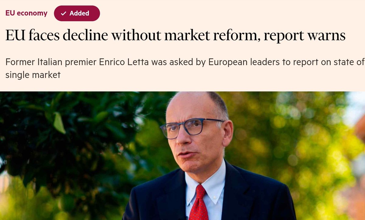 Il report di #Letta, come quello di #Draghi, sarà il solito ricettacolo di ovvietà e utopie come ne abbiamo visti parecchi negli ultimi 15 anni. Il minimo comune denominatore è sempre 'siamo troppo piccoli per competere nel mondo di oggi, con #USA e #Cina'. Questo mantra è…