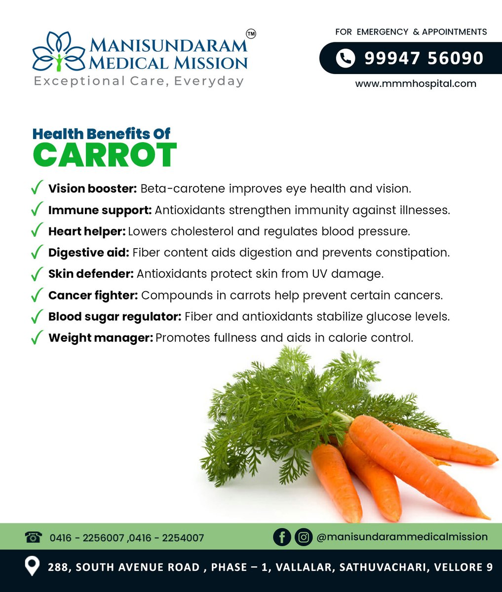 Unlock the power of carrots! 📷 From boosting vision to supporting heart health and more, these crunchy veggies offer a treasure trove of benefits. #CarrotHealth #NutritionBoost #HealthyEating