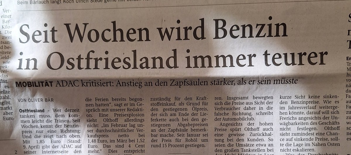 'Seit Wochen wird Benzin in #Ostfriesland immer teurer - Wer derzeit tanken muss, dem kommen leicht die Tränen'

Und wer auf keine Alternativen umsteigen kann.. Die nächsten Wahlen werden spannend. Die Ostfriesen haben 2022 schon mal Protest gewählt 🙈🤷‍♀️
#CO2Preis #Benzinpreise