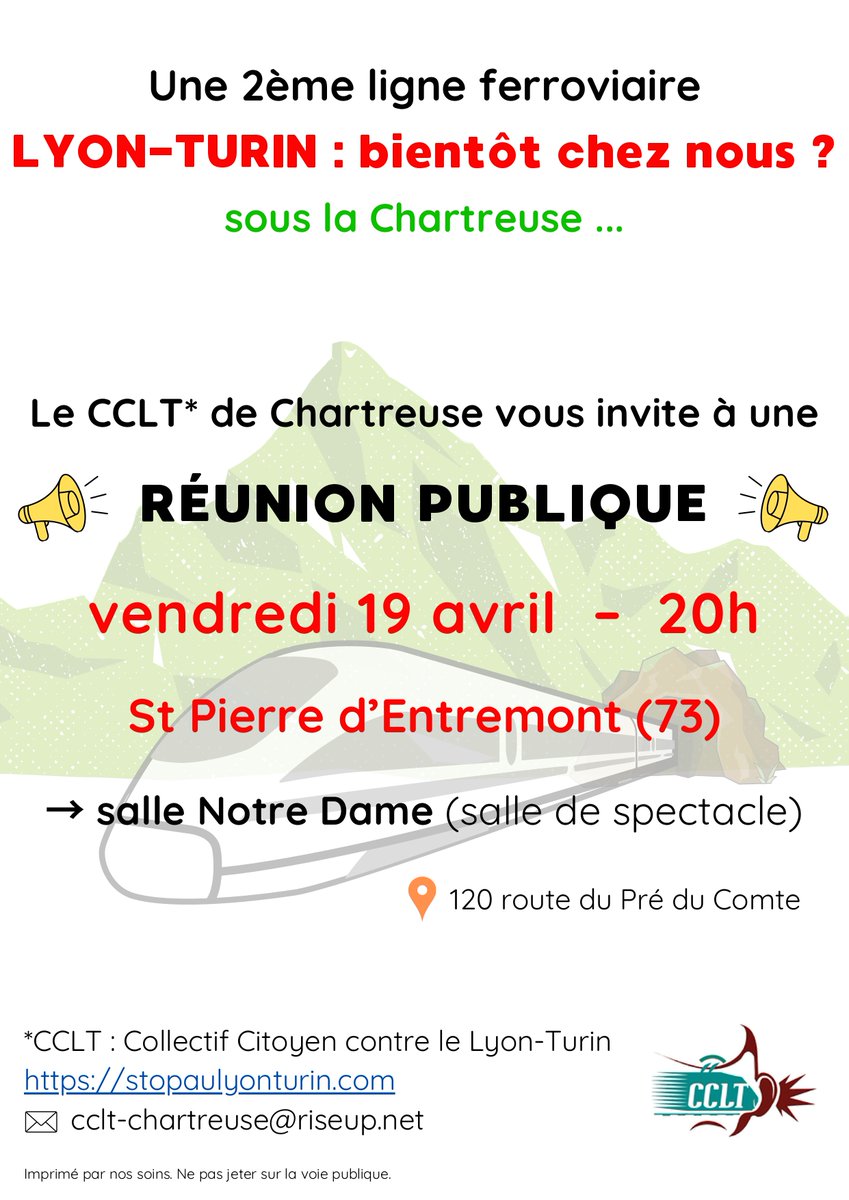 stoplyonturin's tweet photo. A noter cette semaine : 2 réunions publiques contre ce 2ème Lyon Turin destructeur. Ca se passe à Laissaud mardi 16 et St Pierre d'Entremont vendredi 19.
A diffuser largement ! https://t.co/z6xRh7hCJR