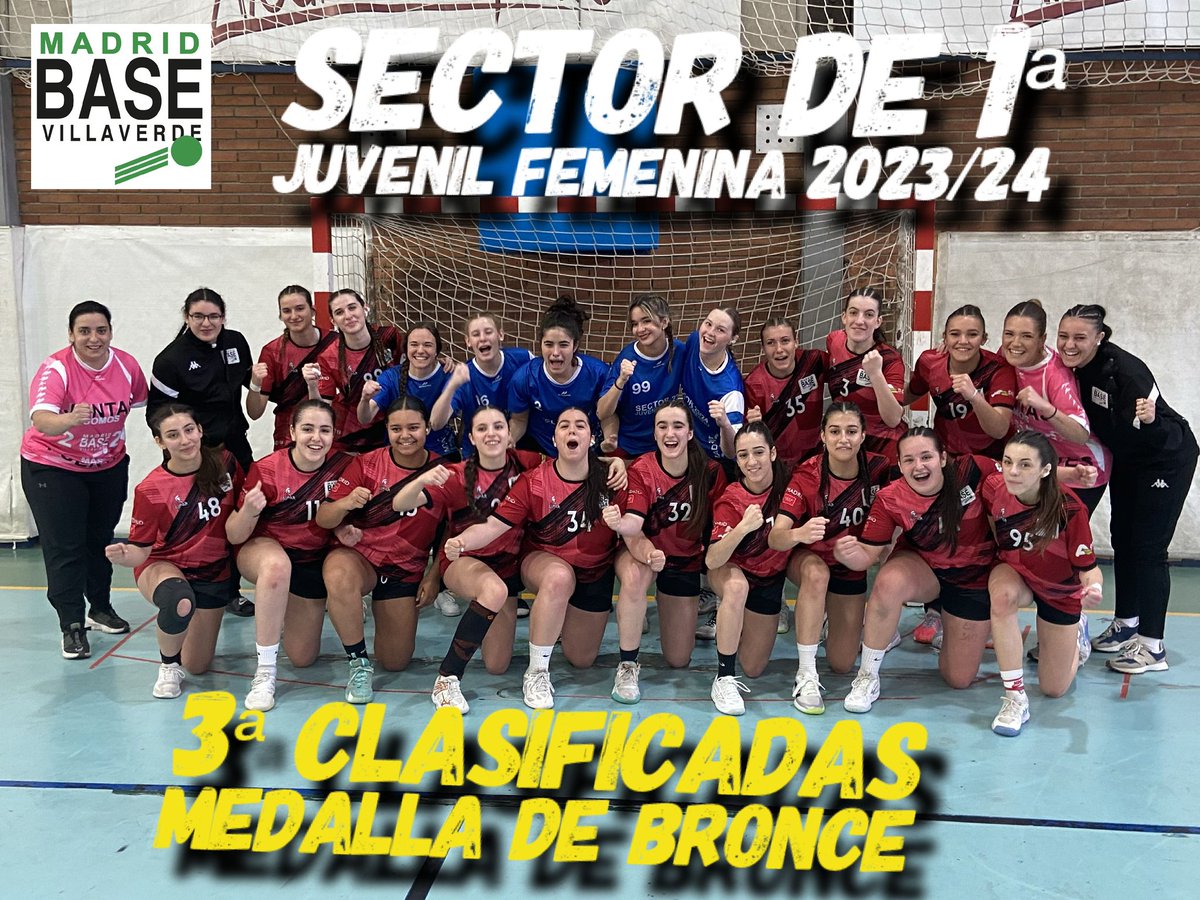 Bronce en el Sector por el Titulo, para 1ª juvenil femenino del Madrid Balonmano <a href="/base_villaverde/">Madrid Base Villaverde</a> tras la victoria frente a <a href="/BMGetasur/">Balonmano Getasur</a> en la ultima jornada. Enhorabuena y suerte <a href="/CDIplacea/">CD IPLACEA</a> y <a href="/balonmanosanse/">Balonmano Sanse</a> en Sector Campeonato de España. Muchas felicidades equipo. #OKVillaverde