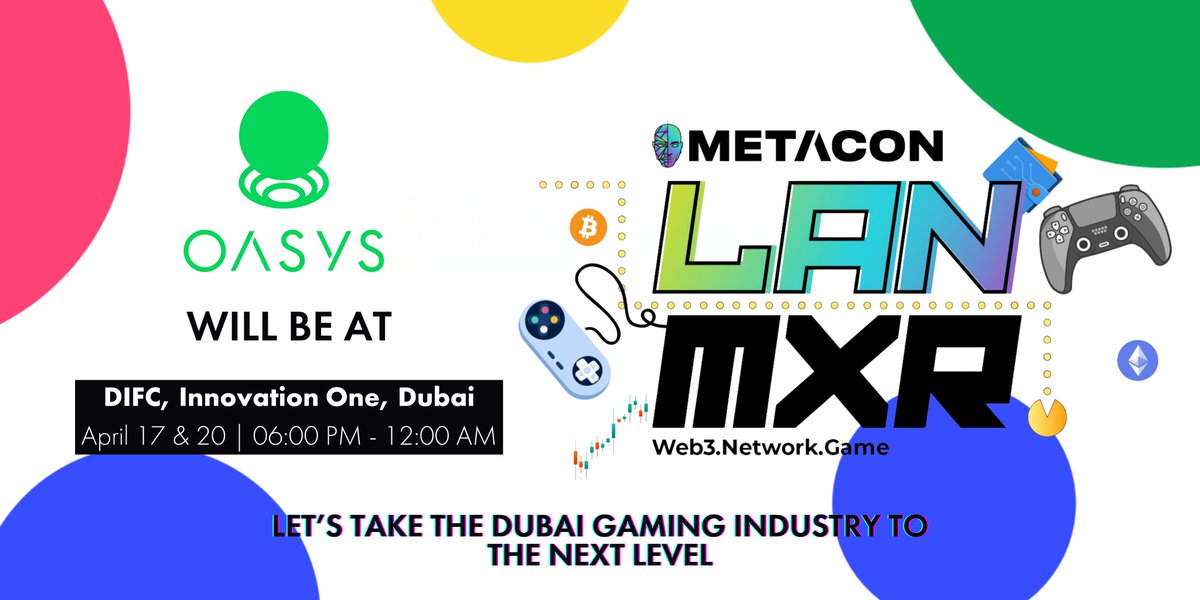 Oasys Blockchain (@oasyschain) on Twitter photo We're excited to sponsor <a href="/MetaConGlobal/">MetaCon Global</a> 🎮
#METACON will bring #web3gaming founders and gamers together in Dubai 🇦🇪 for an unforgettable mixer!
Join #Oasys in celebrating the trends shaping #blockchaingames, crypto, and the Metaverse. We're excited to sponsor <a href="/MetaConGlobal/">MetaCon Global</a> 🎮
#METACON will bring #web3gaming founders and gamers together in Dubai 🇦🇪 for an unforgettable mixer!
Join #Oasys in celebrating the trends shaping #blockchaingames, crypto, and the Metaverse.