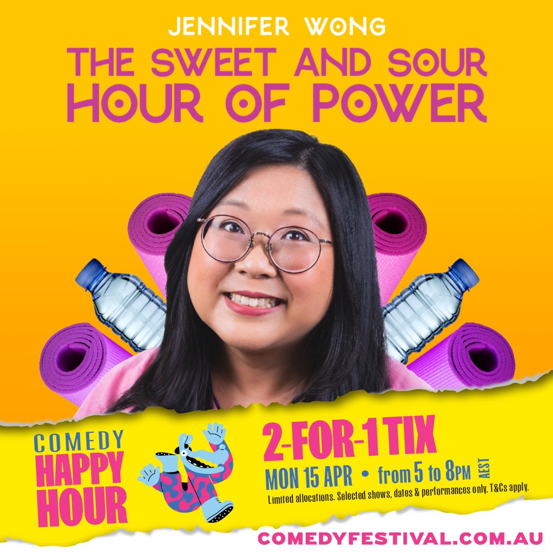 Hi! Would you like 2-for-1 tickets to my shows this week? You can get them until 8pm today (Mon 15 April)! Only six shows left, and Tue & Wed are selling fast! Tix: comedyfestival.com.au/2024/shows/the… Thanks to audiences last week! Memorable pun suggestions: baklava, softball, ice baths 💛