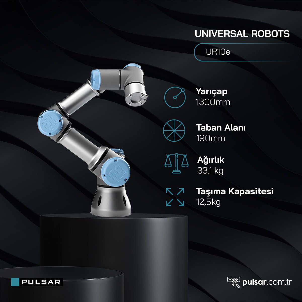 PulsarRobotik's tweet image. Her üretim tesisine ve her uygulamaya entegre olacak şekilde tasarlanmış e-Serisi; &quot;Tak, çalıştır, üretime başla!&quot; konseptiyle üretim bandınızı geleceğe hazırlıyor, daha güçlü rekabet edebilmenizi sağlıyor.

#pulsarrobotik #universalrobots #cobot #kolaboratifrobot #otomasyon