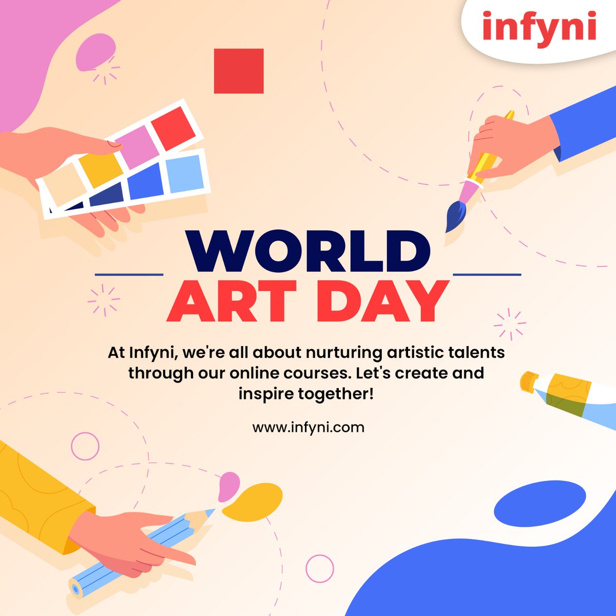 infyni honors World Art Day by offering a canvas for your imagination through our online art courses. Whether you're a novice or a seasoned artist, our courses cater to all. Dive into the world of art with Infyni and transform your creative dreams into reality.

#WorldArtDay