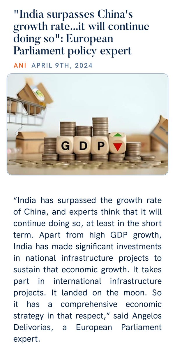 'India surpasses China's growth rate...it will continue doing so': European Parliament policy expert
aninews.in/news/world/eur… via NaMo App