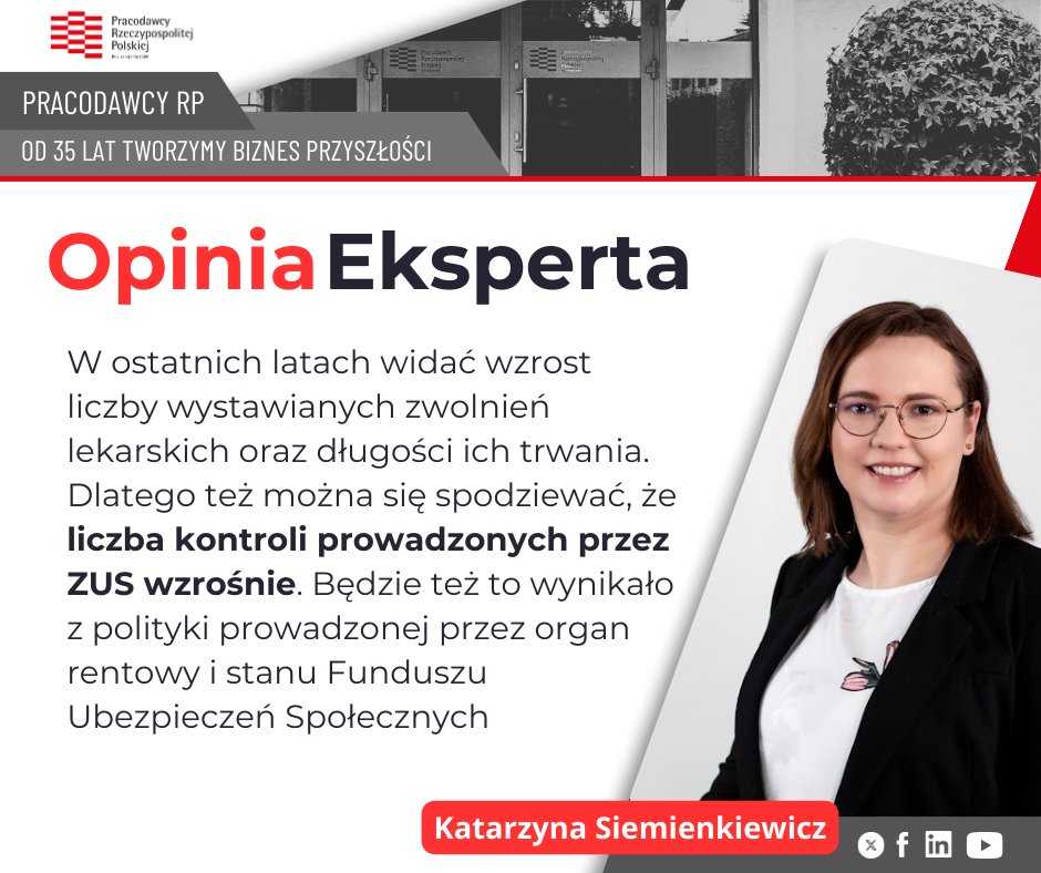 🔍ZUS przeprowadza masowe kontrole, surowe kary, odebranie zasiłku i zwolnienie z pracy. Więcej o powodach wzmożonych kontroli przeczytasz w @BIPolska wraz z komentarzem naszej ekspertki Katarzyny Siemienkiewicz. 📰 - tiny.pl/dr8vw