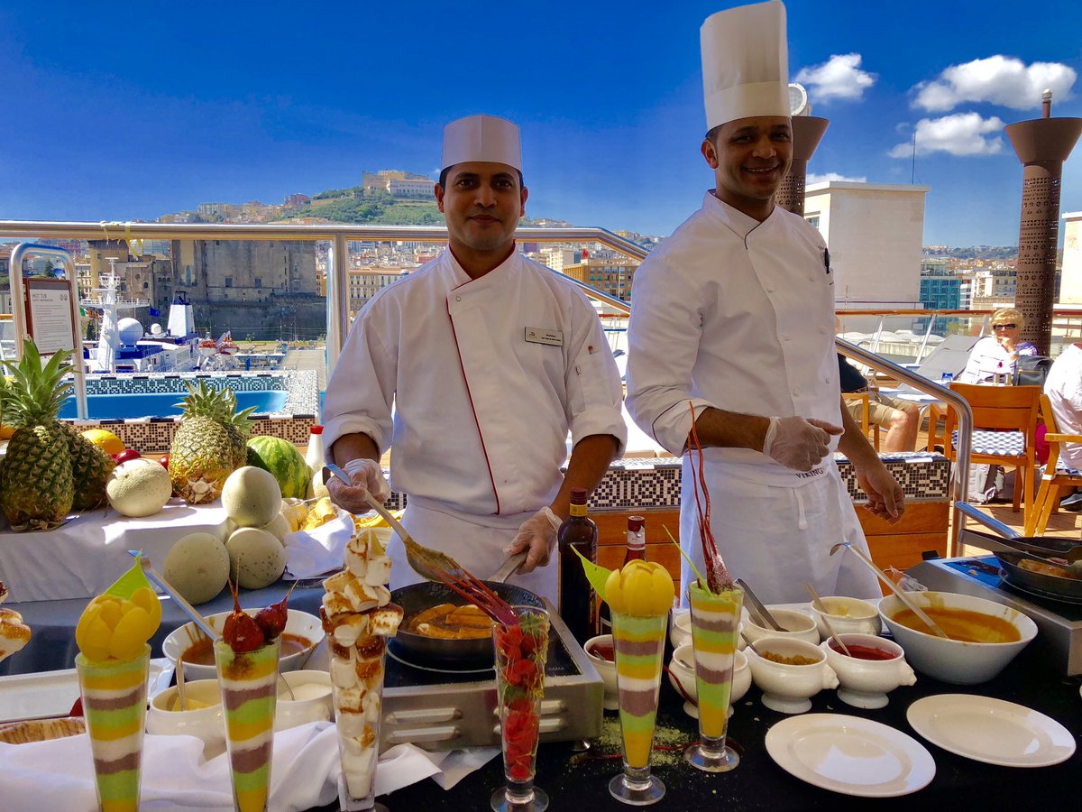 sheiladavies_'s tweet photo. Looking back to our fabulous Viking chefs in the World Cafe waiting to cook us crepes alfresco on the #VikingStar in 2018 with a backdrop of Naples on our Italian Sojourn Cruise ❤️ ⚓️🚢 
#MondayMemories 
#VikingCruises #Viking #MyVikingStory #ItalianSojourn 
#wanderlust https://t.co/0TLlgKHbQC