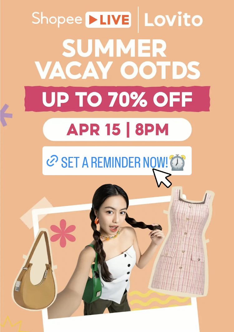 ashley del mundo will be going LIVE with lovito on shopee later this evening at 8 ʚ♡ɞ 

set a reminder here — live.shopee.ph/p/share?share_…