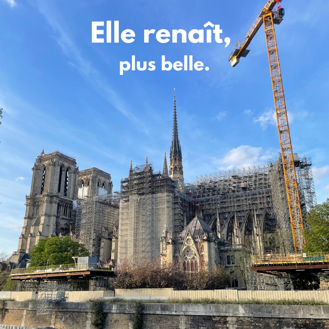 Cinq ans après, #NotreDame renaît, plus belle que jamais. Merci à tous les artisans, ouvriers, architectes, aux mille savoir-faire qui rendent sa cathédrale à #Paris et donnent sa fierté à la France 🇫🇷 Je pense à Jean-Louis Georgelin à qui nous devons tant.