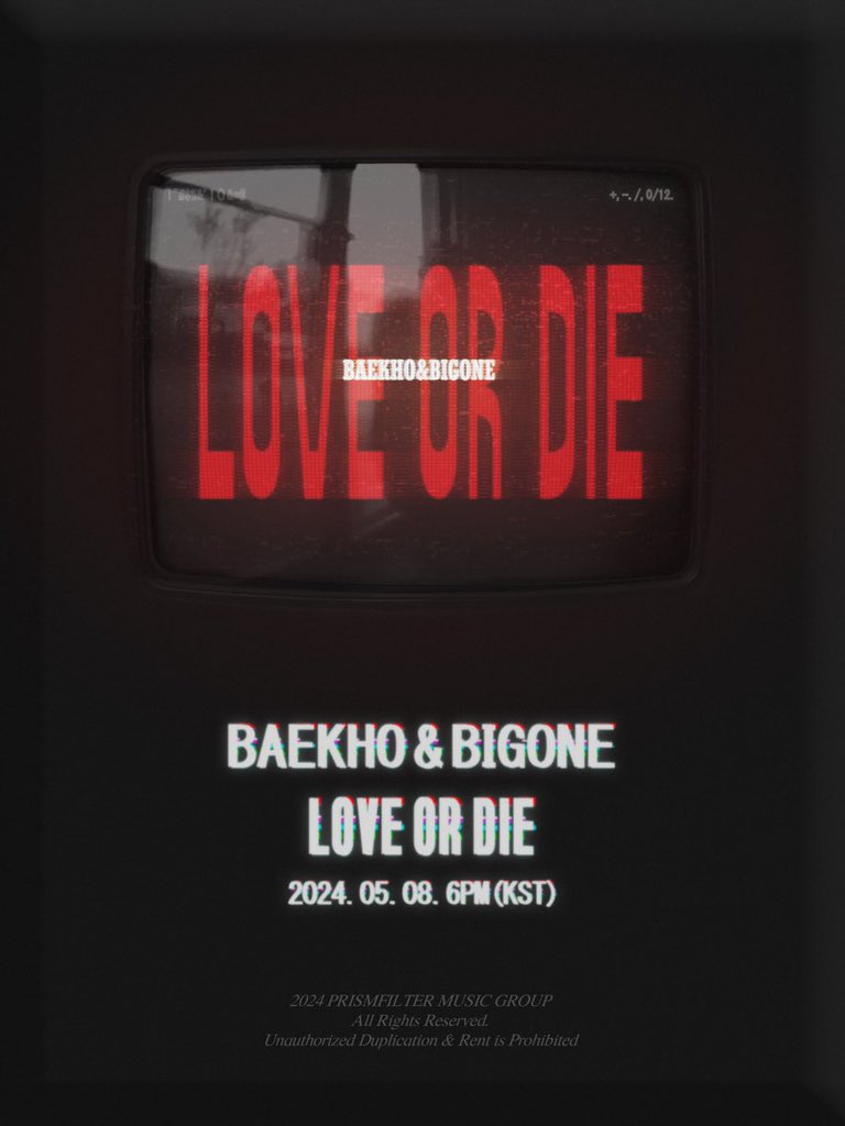 BAEKHO and BIGONE Single Album <LOVE OR DIE> 🐯❤️

🗓️Wednesday, May 8th 2024
⏰6PM KST

#BAEKHO #KangDongho #백호 #강동호 #NUEST #뉴이스트 #빅원 #BIGONE #LOVEORDIE #나Rock너樂 #나락너락 #PRISMFILTER