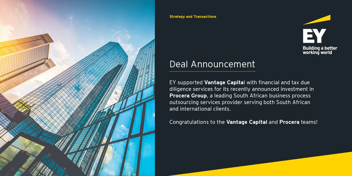 EY supported Vantage Capital with financial and tax due diligence services for its recently announced investment in Procera Group. Well done to all the teams involved!