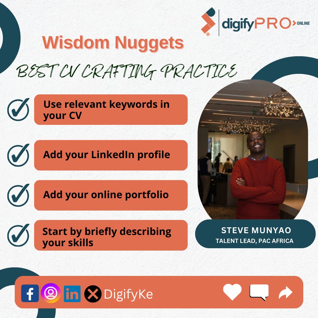 DigifyKE's tweet photo. Our session on crafting standout CVs was enlightening! We were able to learn how to craft ATS-acceptable curriculum vitae. Here are some of the #wisdomnuggets we gathered from Steve Munyao.
What was your key takeaway?
#ATSCV #Digitalmarketinggurus #DigifyKe
#Whatsapp #Unga https://t.co/Haa1aiIxTb