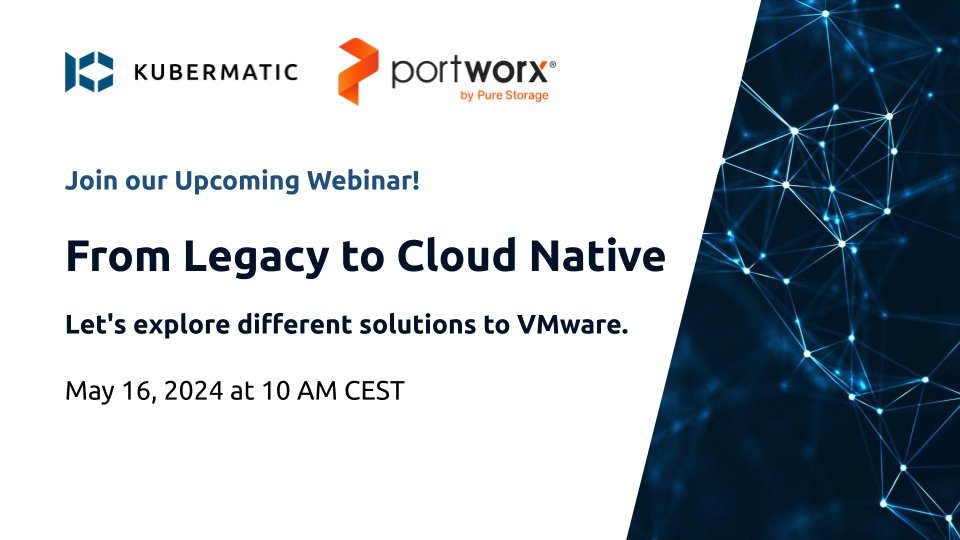 🌟 Join us for an exciting webinar featuring @portwx on May 16!

Discover how @mfahlandt & Daniel Paul will demonstrate building a platform on your existing hardware with a cloud-native approach. Don't miss out, register now: hubs.li/Q02sJ7J50
#k8s #vmwarealternative