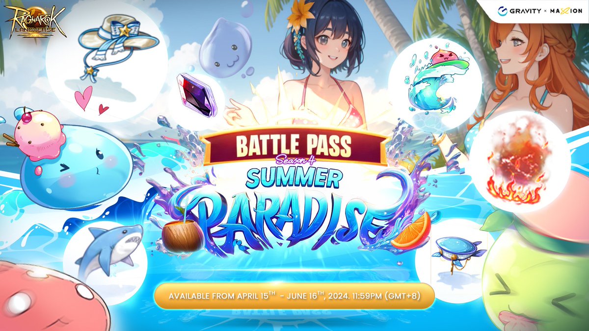 🌞 Start summer with the new Battle Pass SS4 Summer Paradise! Unlock the new Battle Pass at the Moonstone shop 🔗 For detailed , click : news.landverse.maxion.gg/2024/04/15/rag… 💙at #RagnarokLandverse on PC! ☛ landverse.maxion.gg/download2 #RagnarokOnline #Web3Gaming #PCMMORPG