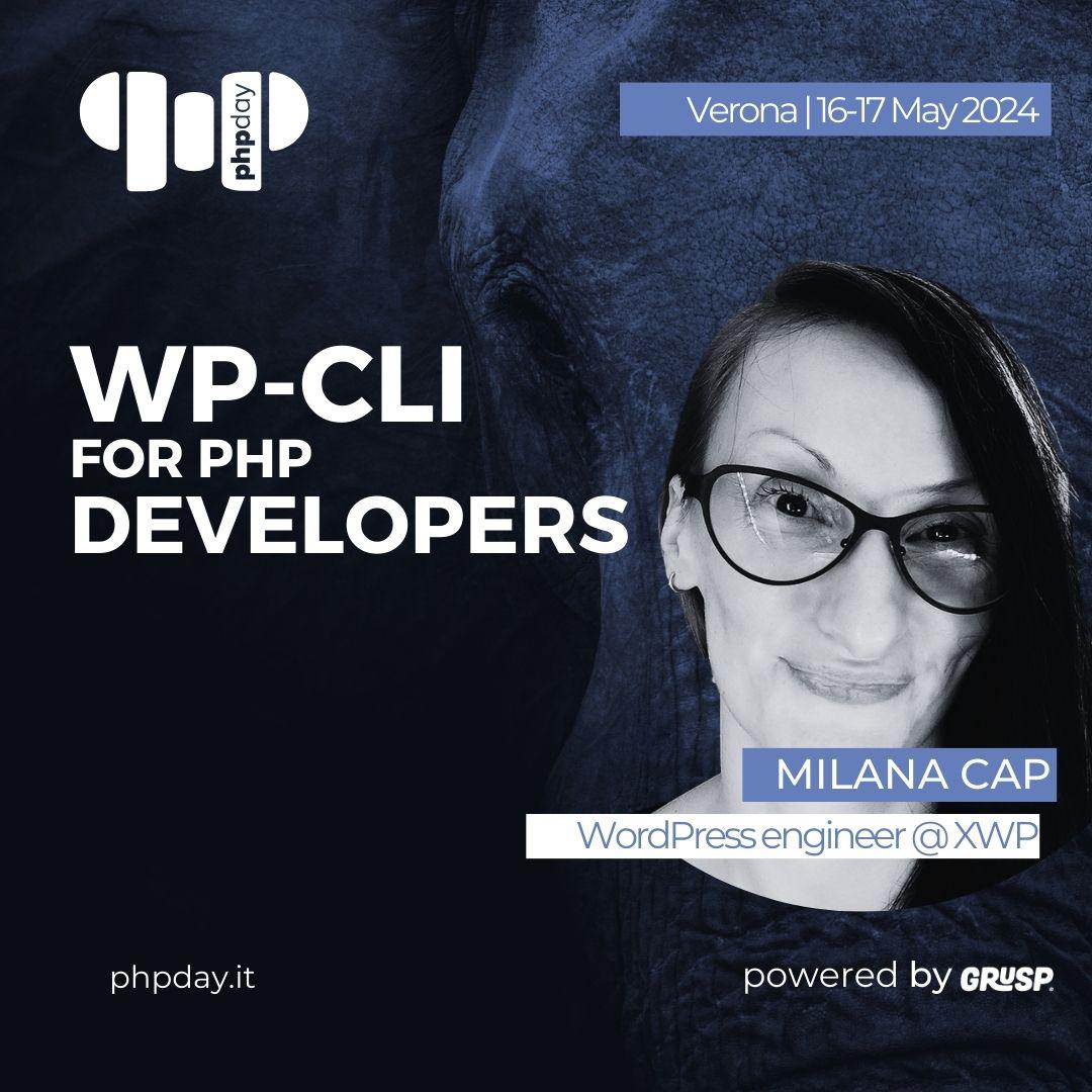 phpday's tweet photo. "WP-CLI for PHP developers" will be @DjevaLoperka 's talk at phpday24.
Milana is WordPress engineer @ XWP
#phpday24 #phpday #PHP #API #Frameworks #security #ContinuousDelivery #laravel #symfony
Verona | 16-17 May
Tickets 🎫 https://t.co/bKEwg8qMp0 https://t.co/Qnj1w1APOU