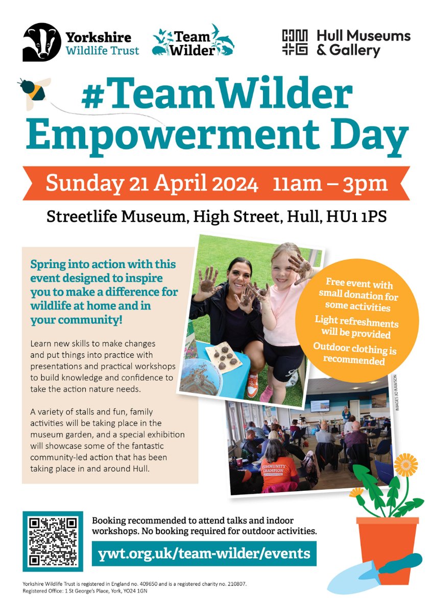 Are you ready for @YorksWildlife #TeamWilder Empowerment Day on Sun 21st April, 11am-3pm at the Streetlife Museum? ywt.org.uk/team-wilder/ev…  Stalls from @FoEHull @Hullccnews and more! @TeamNEYEDC will be delivering @inaturalist training ahead of #HullCNC2024 with @UniOfHull too!