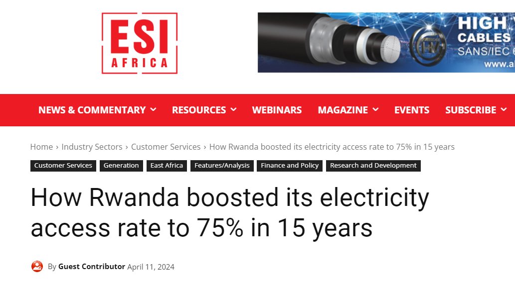 🇷🇼 #Rwanda has achieved a remarkable 68% increase in #electricityaccess within 15 years. Learn more about the country´s electrification journey➡️ esi-africa.com/east-africa/ho…