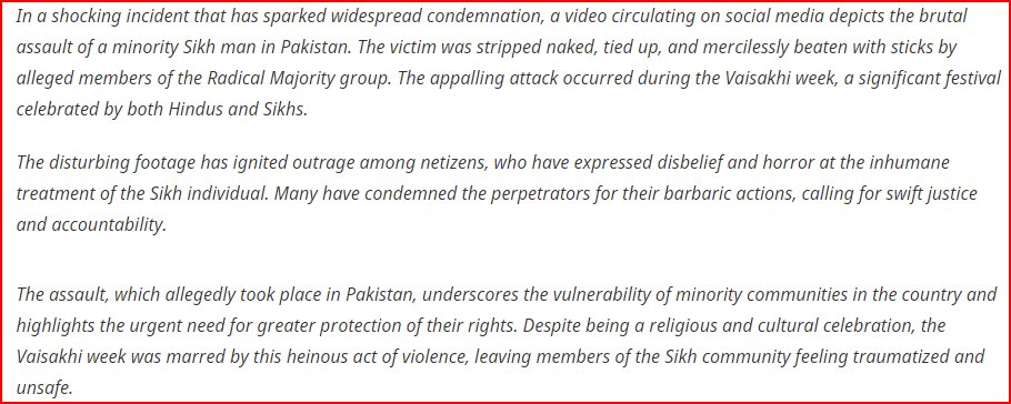 The barbaric assault on a #Sikh man in #Pakistan, allegedly by TLP radicals during #Baisakhi celebrations is appalling. The silence from Pakistani authorities is deafening. Minority rights must be protected. #SavagePakistan @MEAIndia | #WATCH- x.com/kavita_tewari/…