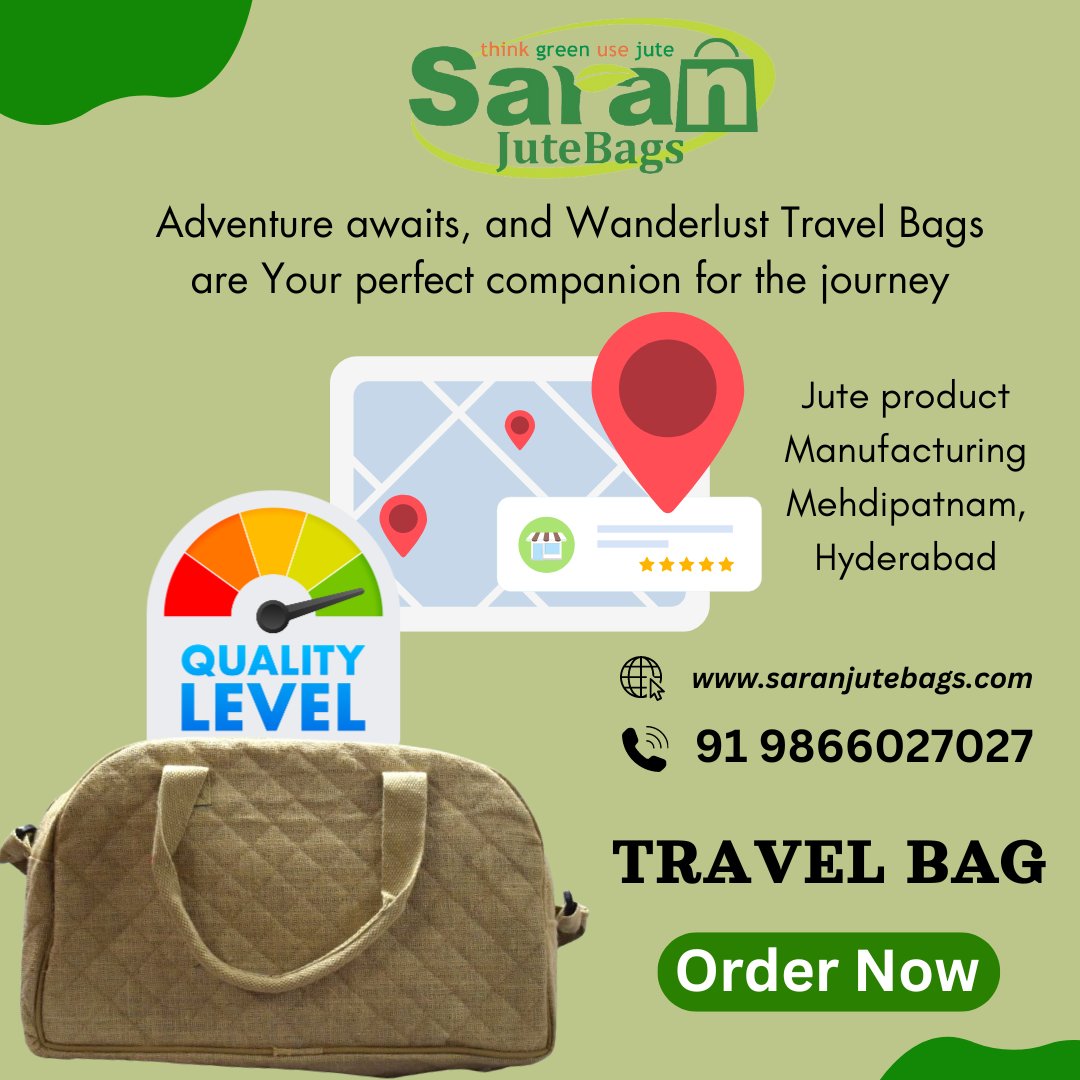 Explore the World in Style with Travel Bags from Saran Jute Bags Hyderabad  #EcoFriendlyTravel #SustainableJourneys #GreenAdventure #EthicalExplorer #JuteOnTheGo #EcoTraveler #SaranJuteBagsAdventures