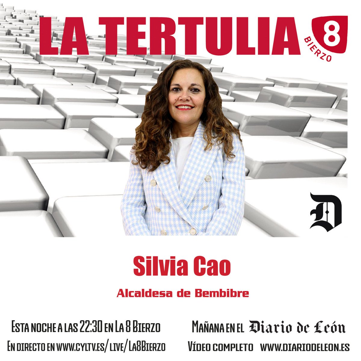 🖥#LaTertulia

🗓 Hoy lunes 15 de abril

🕥 22:30h

👉 Silvia Cao, Alcaldesa de Bembibre

📎 Hoy, en colaboración con <a href="/diariodeleon/">Diario de León</a>, hablamos con <a href="/cao_silvia/">Silvia Cao</a> de la actualidad del <a href="/aytodebembibre/">Ayto. de Bembibre</a>