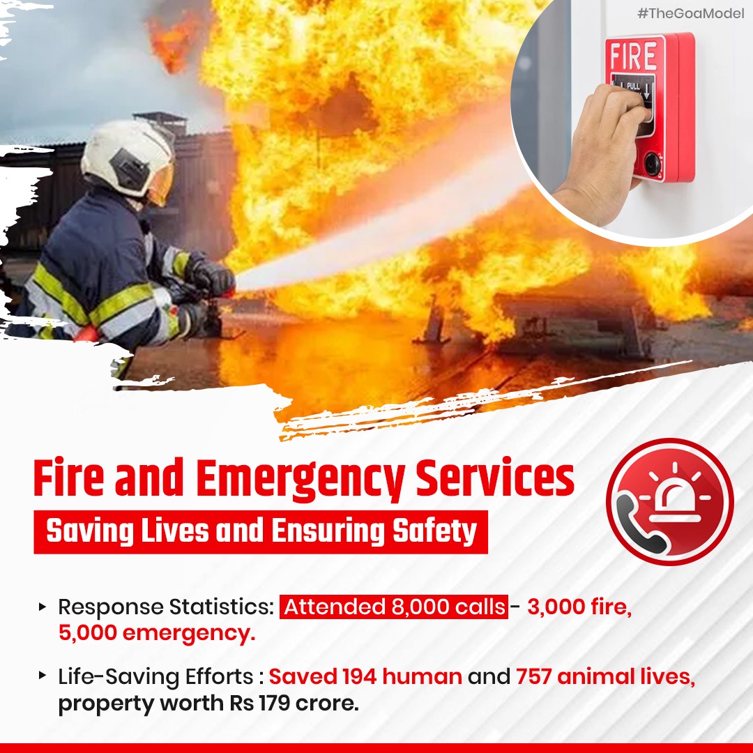 Saving lives and ensuring safety: In 2023-24, Goa's Fire and Emergency Services attended 8,000 calls, saving 194 human & 757 animal lives. #TheGoaModel #FireServiceSafetyWeek
#GoaFireServices #EmergencyResponse #LifeSaving #FireSafety #RescueOperations  #EmergencyCalls