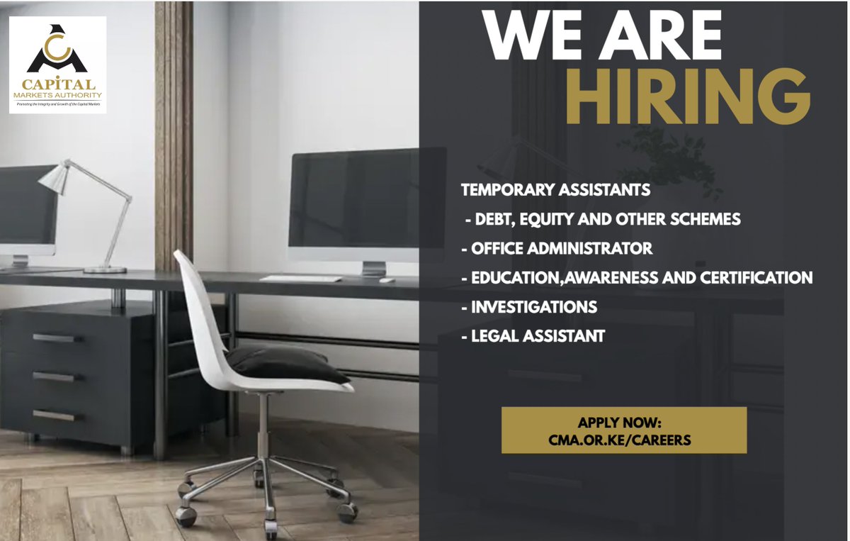 We are hiring. Go to cma.or.ke/careers to apply. #ikokaziKE