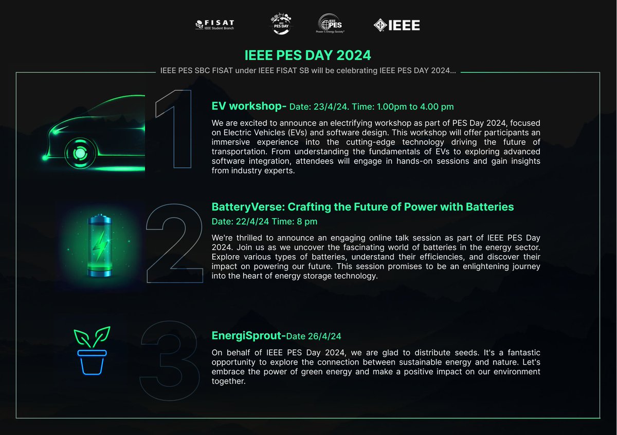 ieeepesday's tweet photo. ๐๐ฏ๐๐ง๐ญ ๐๐ข๐ญ๐ฅ๐: Electric Vehicle workshop
๐๐ฏ๐๐ง๐ญ ๐๐๐ญ๐: 23rd April, 2024
๐๐ฏ๐๐ง๐ญ ๐๐ข๐ฆ๐: 01:00 PM (UTC+5:30)
๐๐ฏ๐๐ง๐ญ ๐๐จ๐๐๐ญ๐ข๐จ๐ง: FISAT/Ernakulam/kerala/india
๐๐ฏ๐๐ง๐ญ ๐๐๐ ๐ข๐ฌ๐ญ๐ซ๐๐ญ๐ข๐จ๐ง ๐๐ข๐ง๐ค: https://t.co/pEt43Jk5kK
#IEEEPESDAY
#pesday2024 https://t.co/DDrauYqcH5