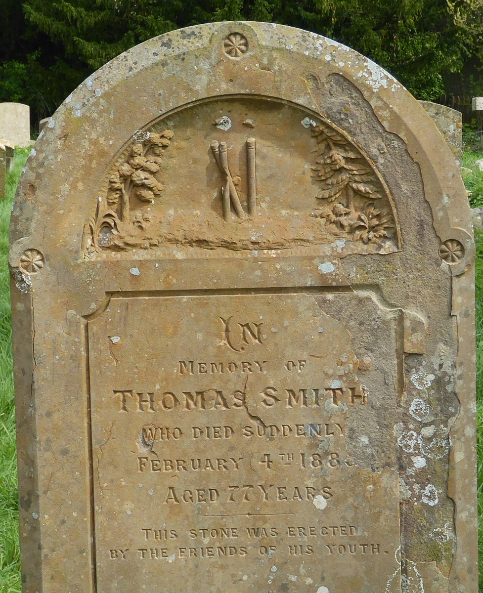 'Howzat!' The bails are off, and Thomas Smith's innings is over. Cricketing-themed memorial in the churchyard of St Margaret's, Lewknor. #MonumentsMonday