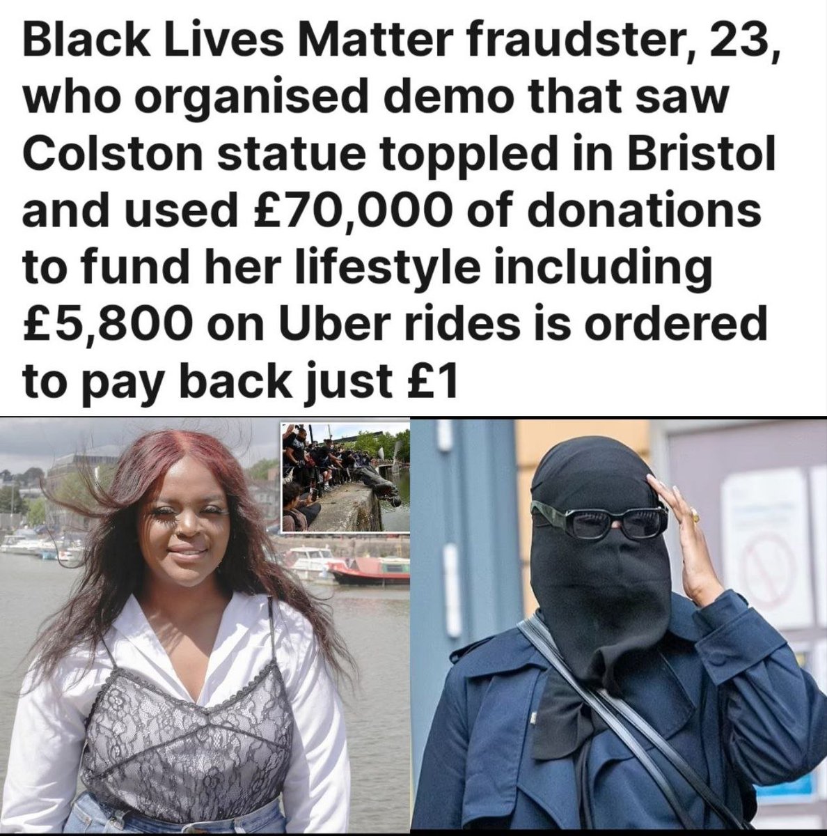 A woman who stole money from online fundraisers, set up after the toppling of Edward Colston's statue in Bristol four years ago, took around £70,000 in total, police say. Now 'penniless', a court has ordered Xahra Saleem to pay back a nominal amount of £1. Police have obtained a…