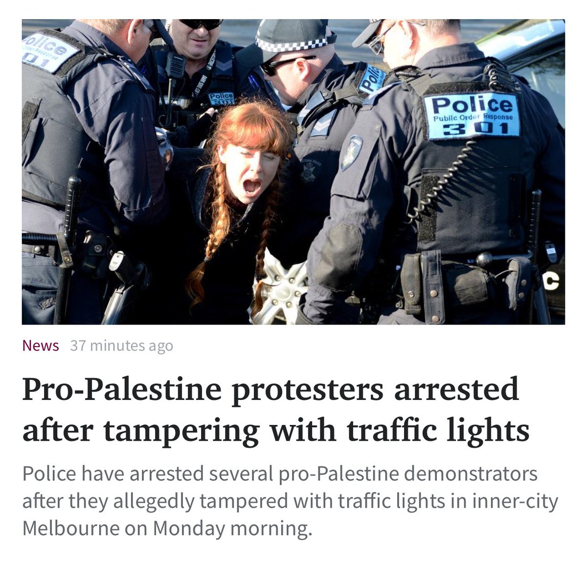 So I don’t get the point of vandalising traffic lights. It’s not like there’s no awareness of the Middle East issues. What’s the point of these protests? Doesn’t it just make people even less sympathetic to their cause?