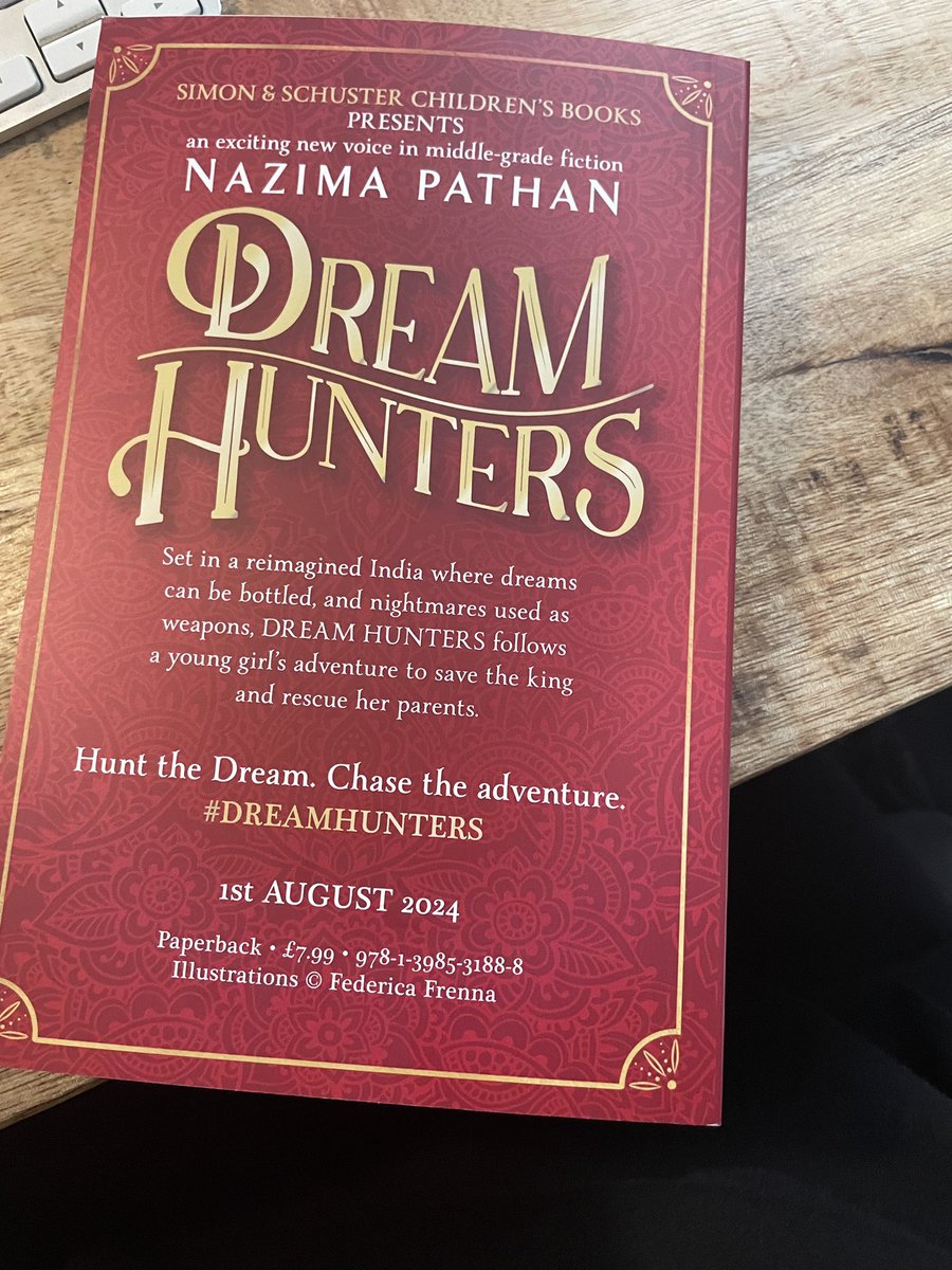 NP_author's tweet photo. The proof of my debut children’s novel #dreamhunters is here! Cover and inside illustrations are being worked on but amazing to have a physical book to hold of the words I’ve written. Out 1 August with @simonkidsuk. Thanks to @zohra_nabi for providing a cover blurb. 😊 https://t.co/hyignbzkri