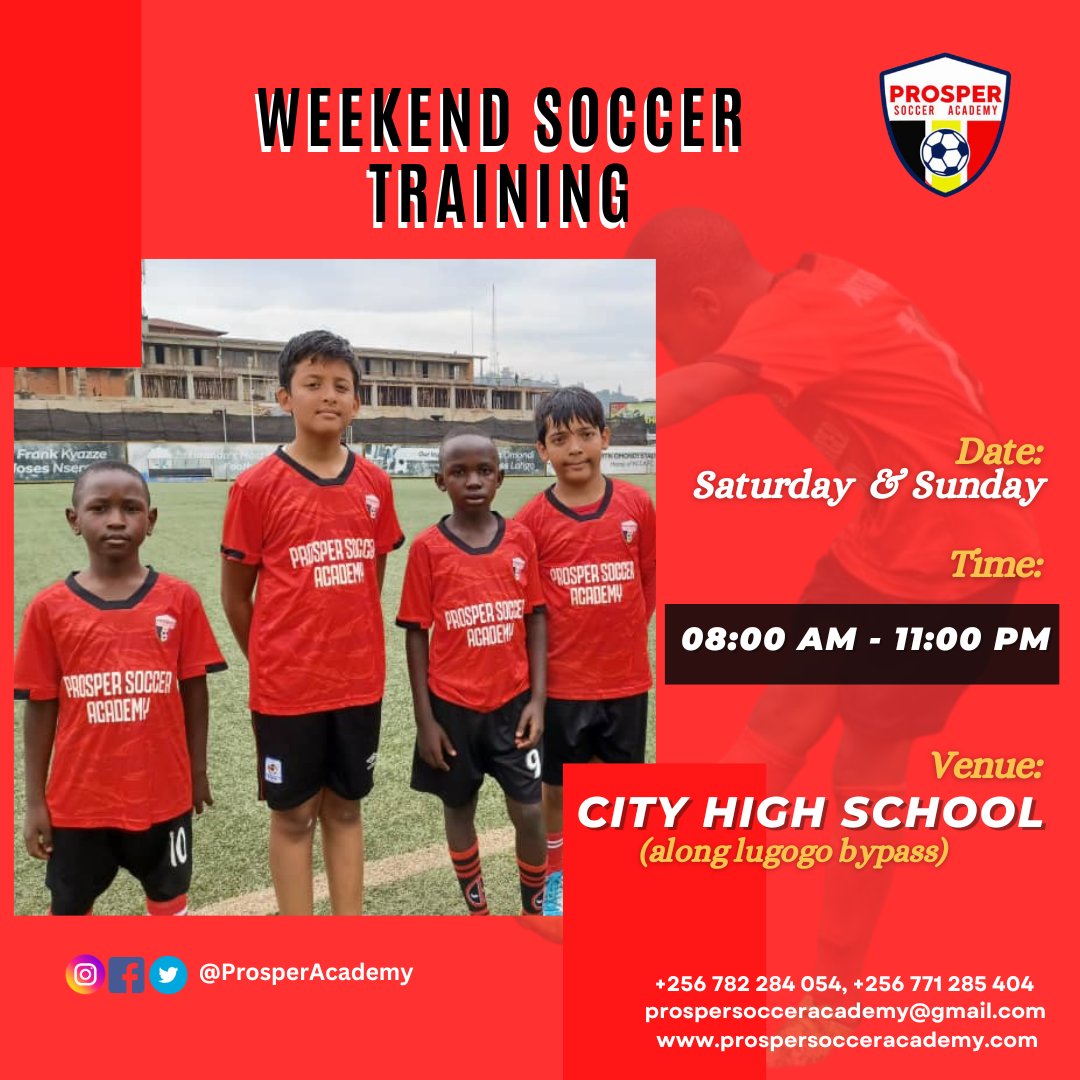 This is a reminder that we are still conducting our weekend Soccer training for our juniors every Saturday &amp; Sunday at City high School along Lugogo bypass. Don't miss.