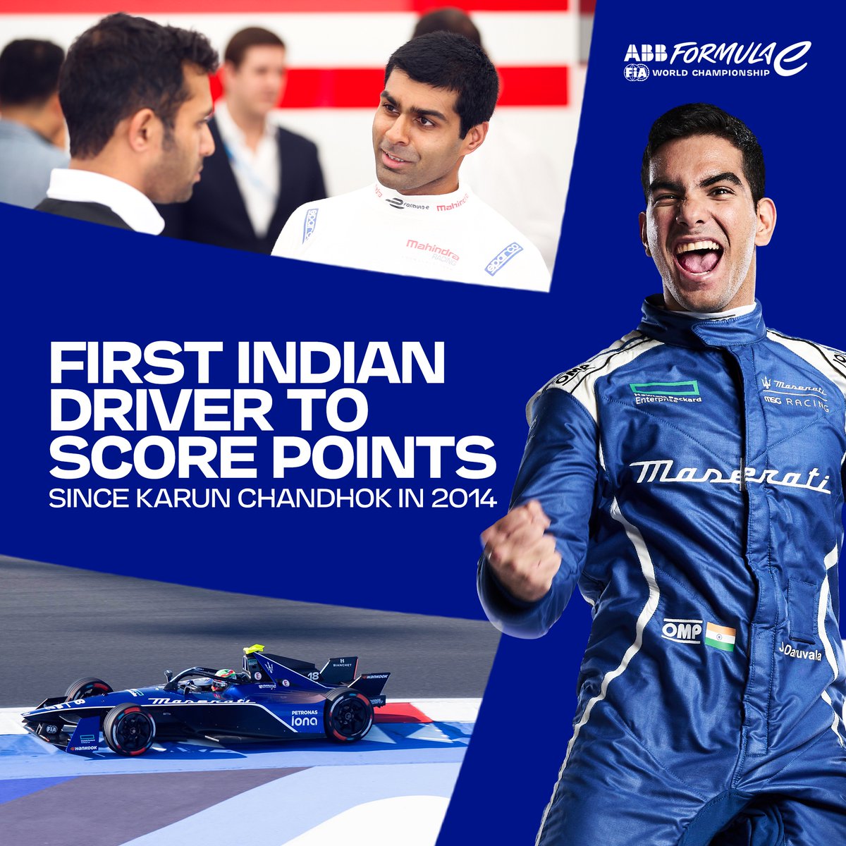 Let’s go, @DaruvalaJehan!! ⚡️ The @maseratimsg man is the first Indian driver to score points in Formula E since @karunchandhok, having recorded a P9 finish in the #MisanoEPrix Round 7!