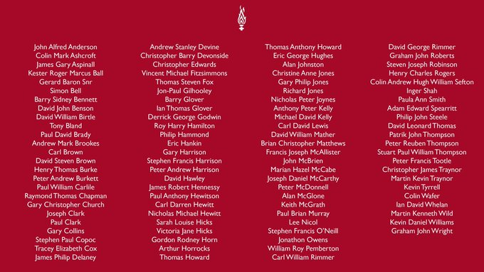 We do not forget the 97 unlawfully killed Liverpool fans, their families, the survivors and all those affected by the Hillsborough tragedy.  Their long and courageous battle for justice shows the need for a #HillsboroughLaw. #YNWA