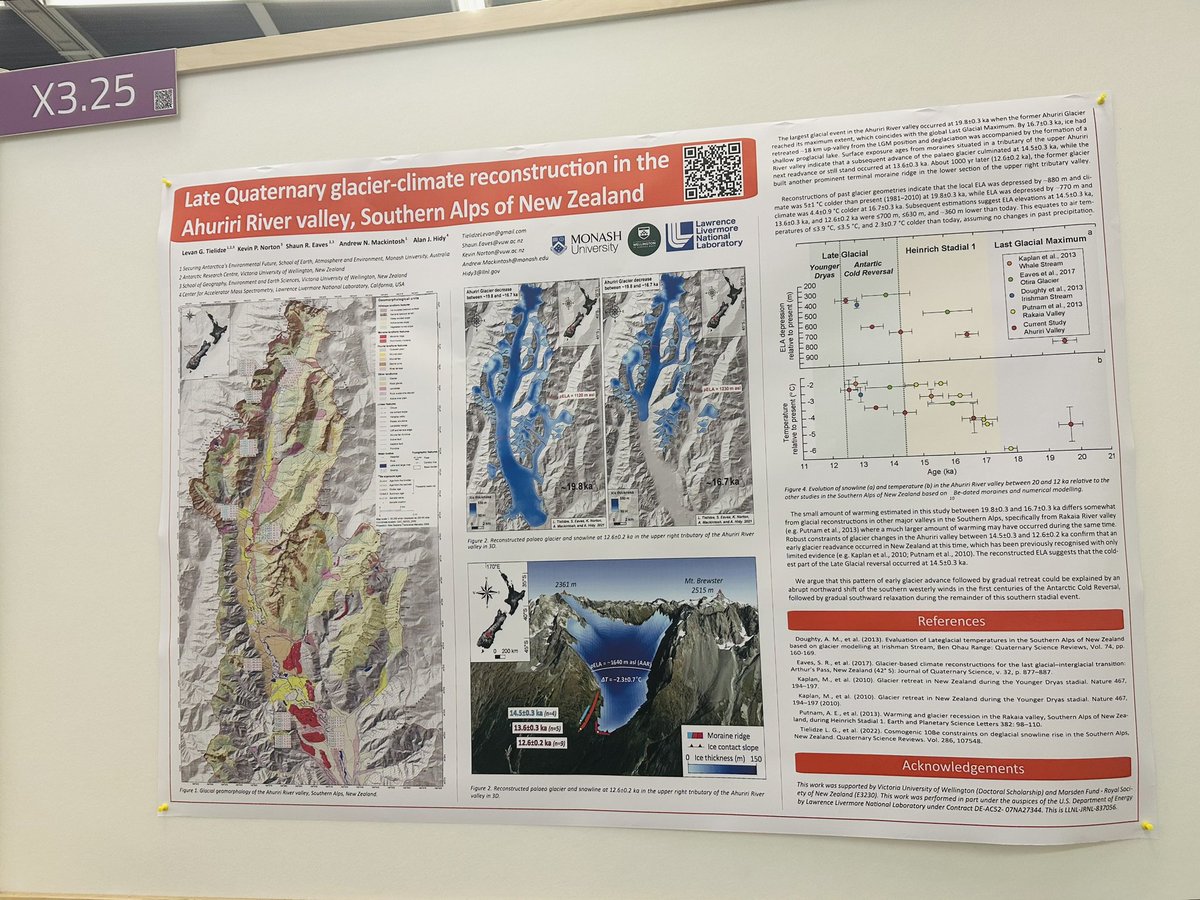 Interested in mountain glaciers? #EGU24 If you haven’t already- you should probably check out this neat poster by @LevanTielidze! Hall X3, board X3.25- remaining there until 12.30!! #glaciers #NewZealand